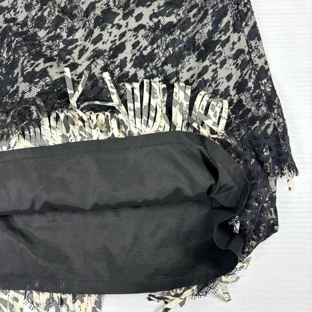 Ann Taylor Lace Overlay Skirt Size 12 Black Cream Pleated Lined Elegant